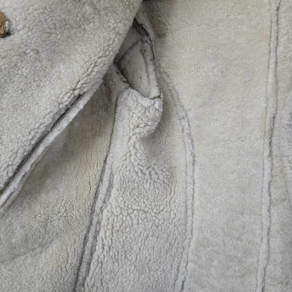 Vintage Suede Shearling Leather Coat Women Small Tan Y2K 70s Hippie Boho Neutral - Picture 10 of 15